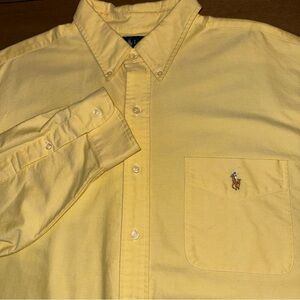 Ralph Lauren Mens XXL Blake Long Sleeve Button Down Flesh Pony Yellow Collar